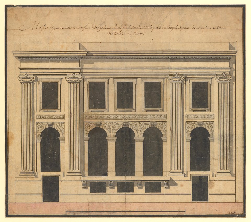 Façade of the Hôtel de Chavannes, Paris (recto); Plan of a Circular Room (verso) MET DP230574