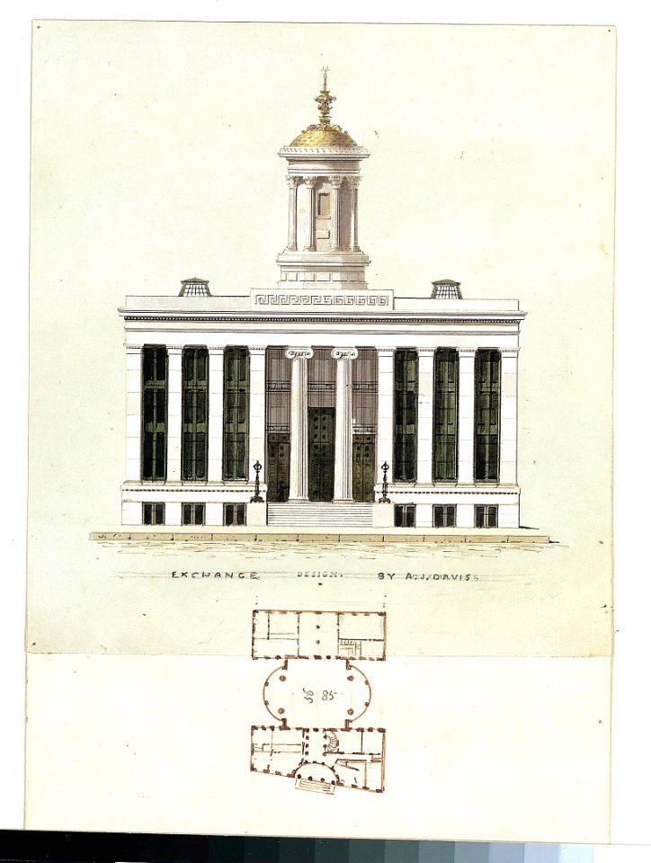 Façade Design and Old Plan for the First Merchant's Exchange, New York (unexecuted; front elevation and plan) MET 49E 076R4
