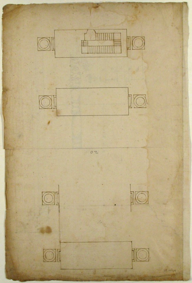 Forum of Nerva, colonnade, profiles of attic and entablature, architrave and column detail (recto) Arch of Constantine, plan (verso) MET 68.769.19verso