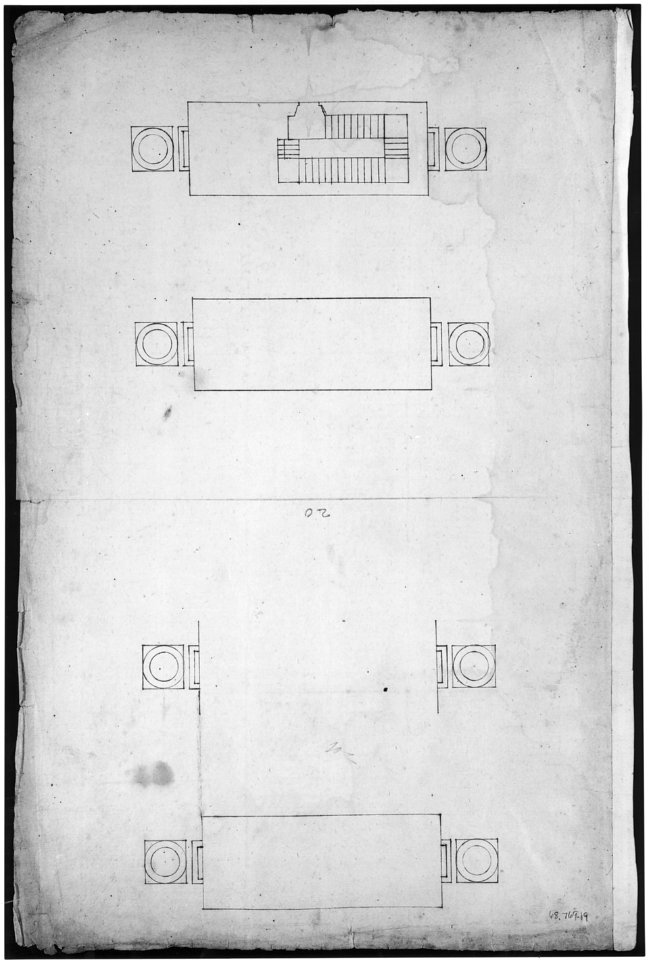 Forum of Nerva, colonnade, profiles of attic and entablature, architrave and column detail (recto) Arch of Constantine, plan (verso) MET sf68 769 19v-MM43644
