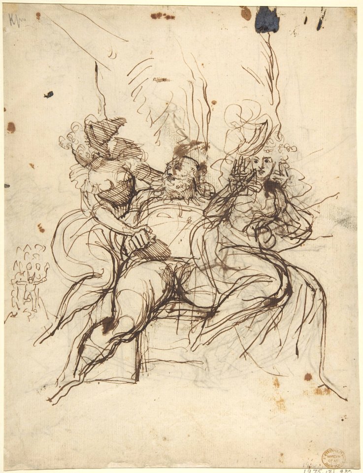Falstaff with Mrs. Ford and Mrs. Page (Shakespeare, The Merry Wives of Windsor, Act 5, Scene 5) MET DP803739