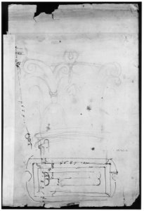 Forum of Nerva, entablature, elevation; cornice, elevation (recto) Forum of Nerva, architrave panel, ceiling plan, Corinthian, capital (verso) MET sf68 769 10v-MM43627