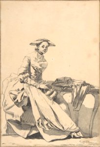 Florentine Woman Wearing a Butterfly Cap and Holding a Hand Warmer MET DP806602
