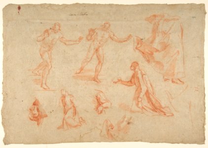 Figure and Drapery studies (recto); Three Studies of a Male Torso for the 'Coronation of Marcantonio Pasqualini' (verso) MET DP812325