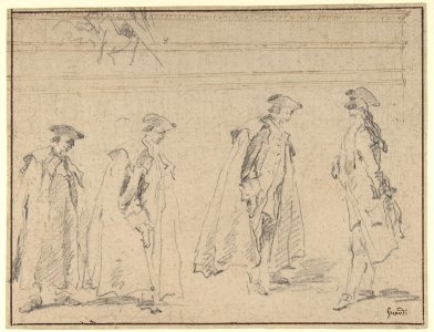 Figure Studies (recto); Figures Along a Canal and on a Bridge; to the right, a Curtain and a Stool (?) (verso) MET DP810104