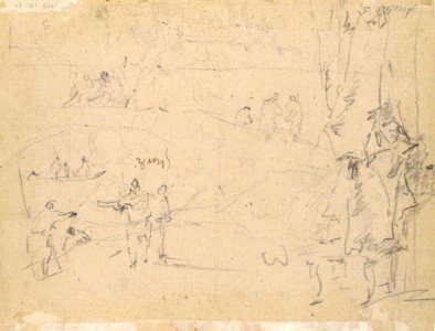 Figure Studies (recto); Figures Along a Canal and on a Bridge; to the right, a Curtain and a Stool (?) (verso) MET 1975.131.31 VERSO