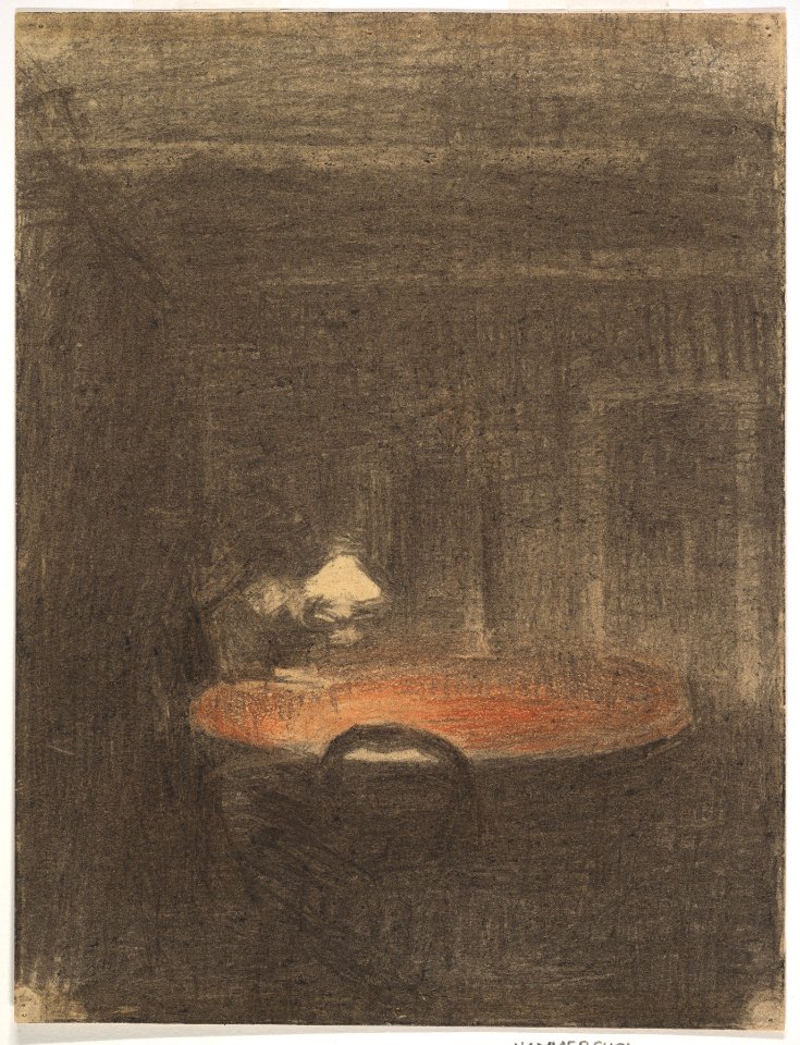 Figure reading at a Table in an Interior at Night MET DP827280