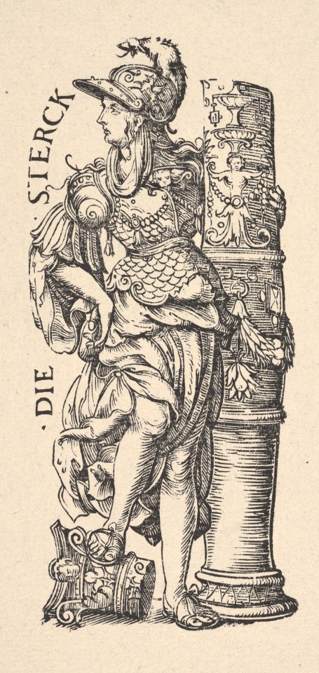Fortitude (Die Sterck), from The Seven Virtues, in Holzschnitte alter Meister gedruckt von den Originalstöcken der Sammlung Derschau im besitz des Staatlichen Kupferstich-kabinetts zu Berlin MET DP834015