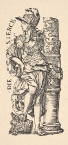 Fortitude (Die Sterck), from The Seven Virtues, in Holzschnitte alter Meister gedruckt von den Originalstöcken der Sammlung Derschau im besitz des Staatlichen Kupferstich-kabinetts zu Berlin MET DP834015