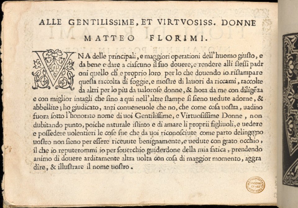 Fiori di Ricami Nuovamente Posti in Luce, title page (verso) MET DP362529