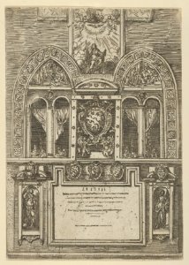 Facade of the Palazzo del Senato in Bologna with the Papal arms at center, with temporary decorations for the entry of Pope Clement VIII in Bologna in 1598 MET DP837825