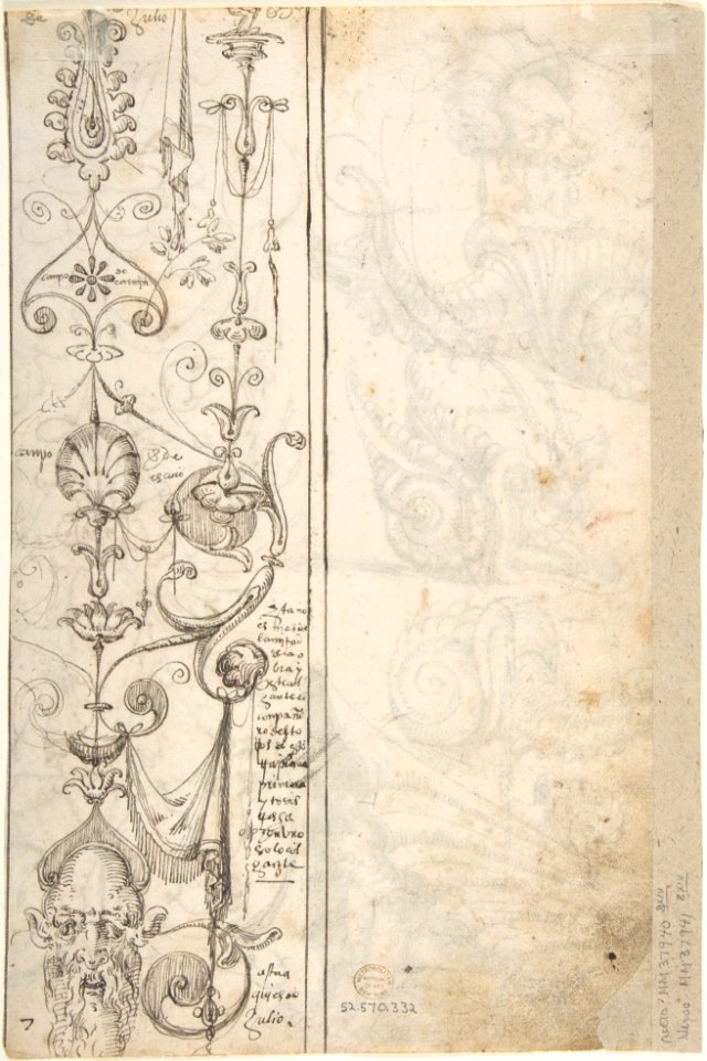 Flemish Grotesque Creatures and a Candelabra Grotesque (recto); Candelabra Grotesques with Mask (verso) MET DP800641
