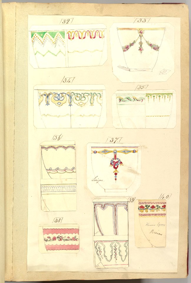 Fourteen Designs for Decorated Cups, including "Camden", Sevigne" and "Persian" Patterns MET DP827473