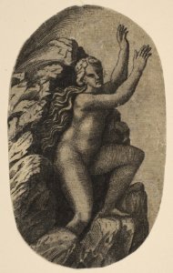 Eurydice naked standing on a rock, her arms raised to the right MET DP818650