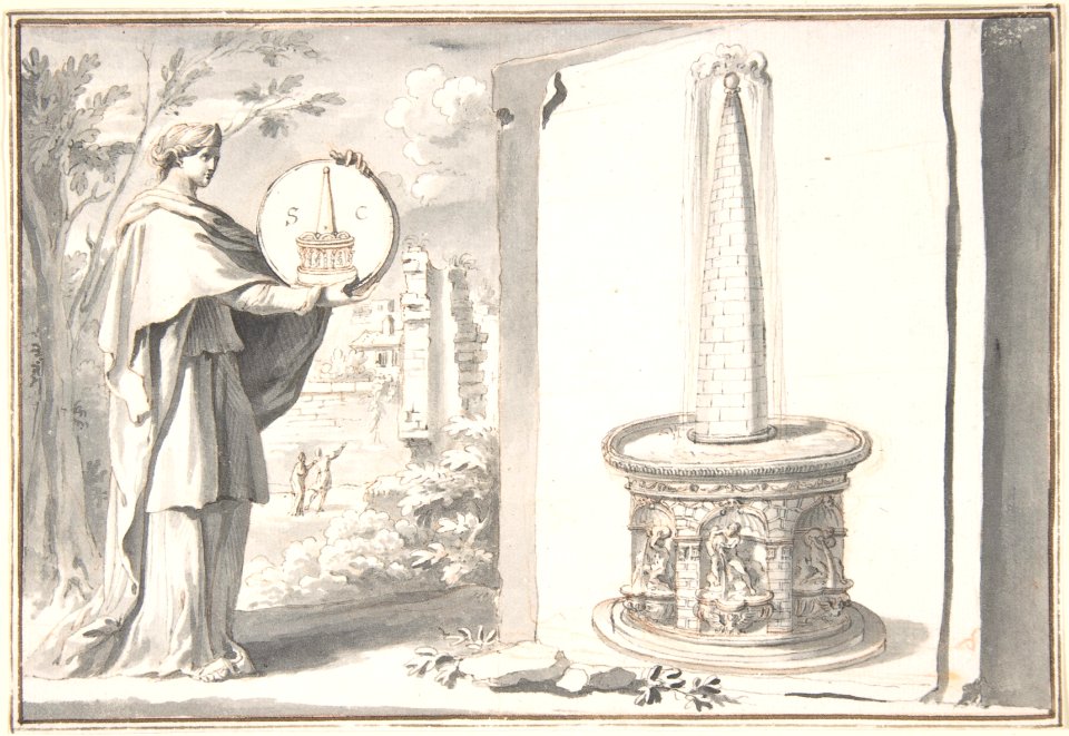 Female Figure Holding a Coin and Image of a Fountain MET DP800277