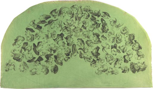Fan Leaf Decorated with Caricatures and Reversible Heads MET DP808903
