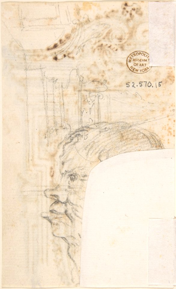 Fragment of Frame Design (Recto); Sketch of a Man's Head in Profile (Verso) MET DP802571