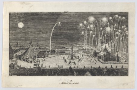 Fireworks display celebrating the end of the Thirty Years War, Nuremberg, 1650 MET DP855334