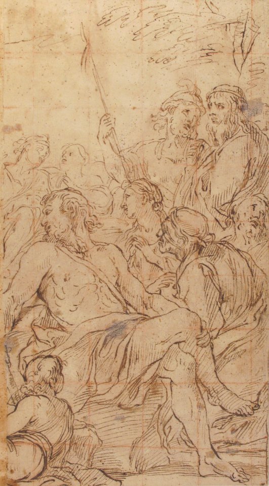 Fragment of a Composition with a Reclining Semi-Nude Man Surrounded by Soldiers and Other Onlookers in a Landscape MET 17.236.20