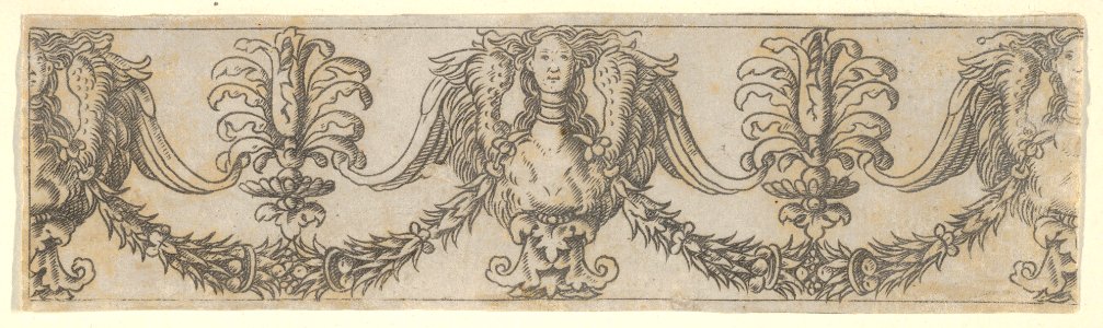 Fragment of a horizontal frieze with female bust in the center, garlands, anthemia, cut from a plate of border segments MET DP833950