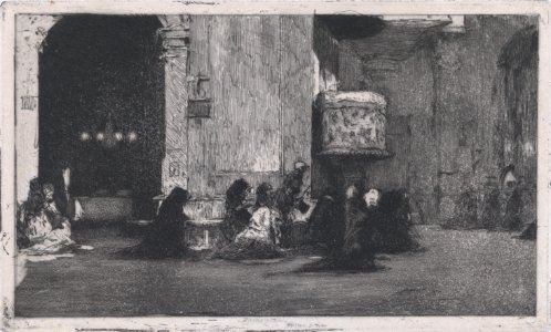 Entrance to the church of St Joseph (San José), Madrid, figures seated on the ground in front MET DP876134
