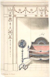 Fireplace and Grate Design with Sunflower Andirons MET DP806980