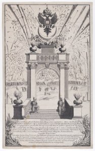 Fireworks and triumphal arch erected in Buda to celebrate the expulsion of the Turks, September 1686 MET DP855342