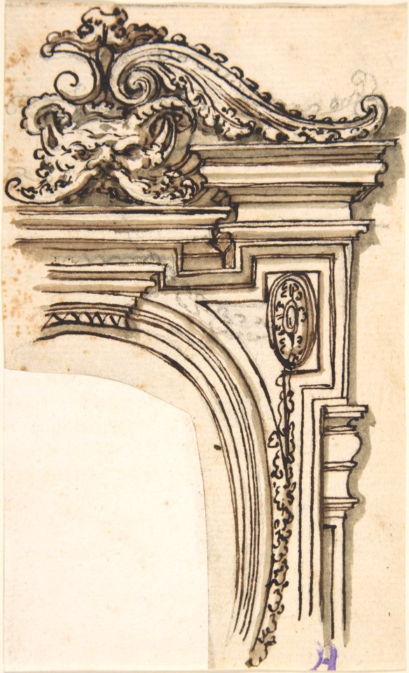 Fragment of Frame Design (Recto); Sketch of a Man's Head in Profile (Verso) MET DP802570
