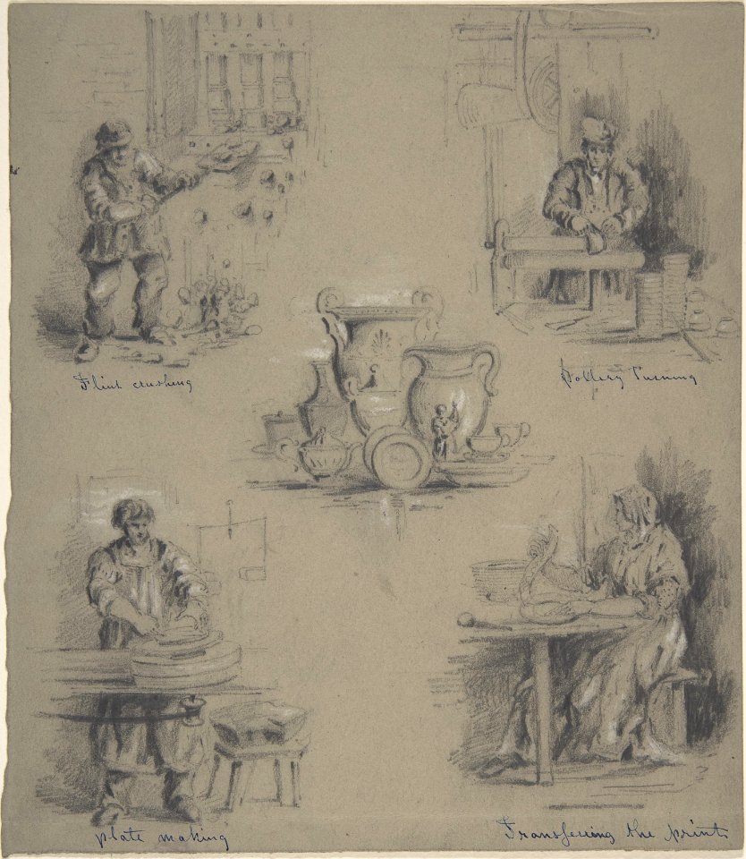 Five drawings showing the manufacture of china MET DP806083