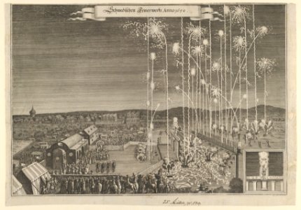 Fireworks given by the Swedish ambassadors to honor Karl Gustav, Count Palatine, executed by Johann Carl, Nuremberg 1650 MET DP855421