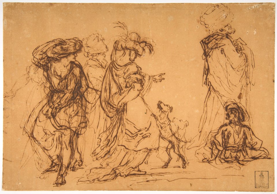 Five Figures in Fantastic Costumes with Two Dogs MET DP811524