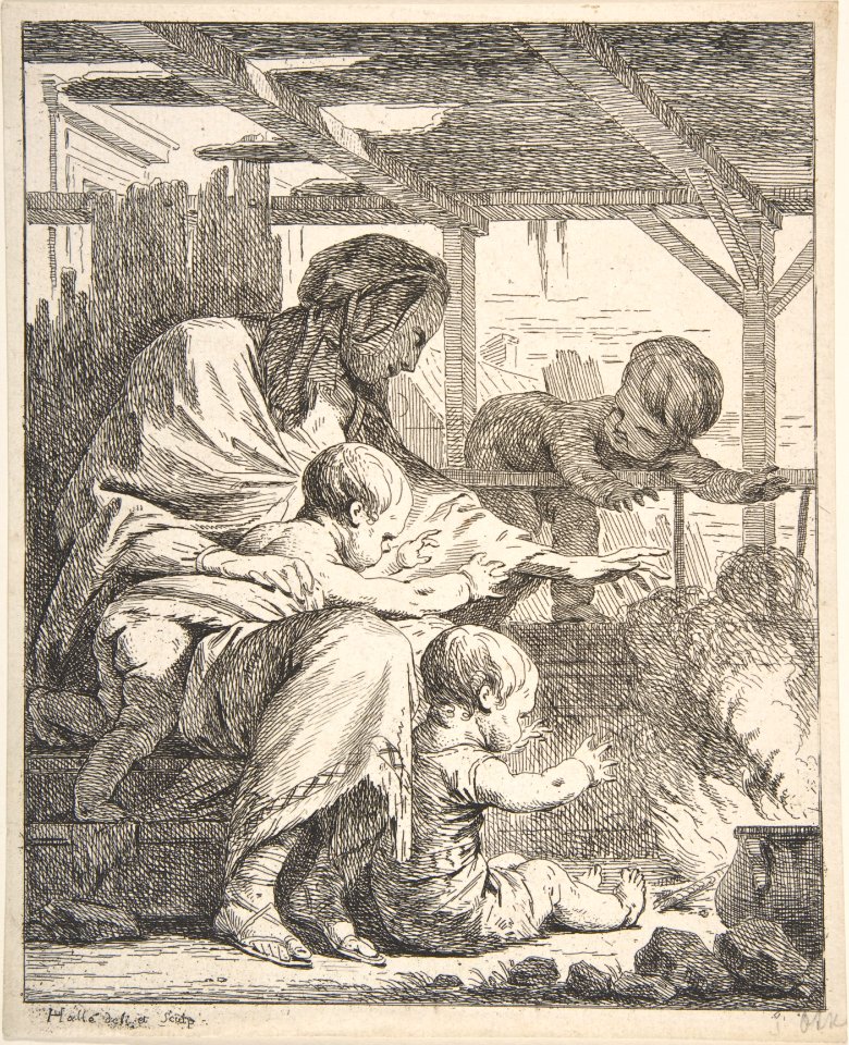 Family Warming Their Hands By a Fire MET DP808931