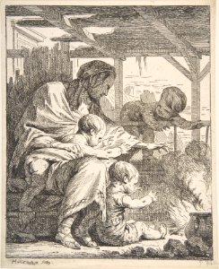 Family Warming Their Hands By a Fire MET DP808931
