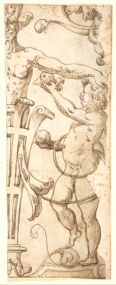 Fragment of a Grotesque Decoration with a Term and Putto MET DP800637