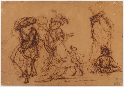 Five Figures in Fantastic Costumes with Two Dogs MET 1972.118.16