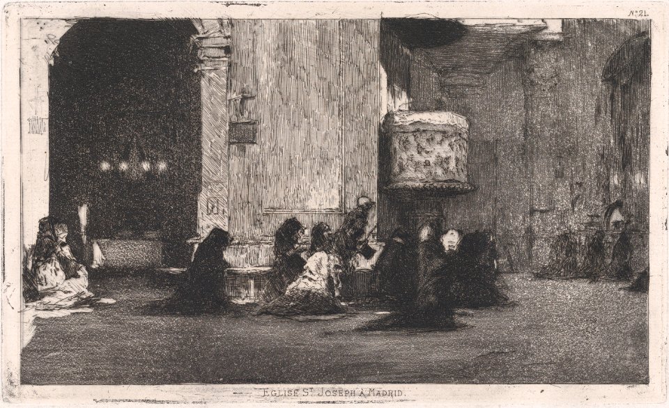 Entrance to the church of St Joseph (San José), Madrid, figures seated on the ground in front MET DP876135