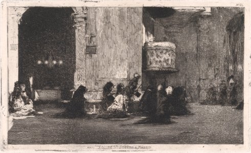 Entrance to the church of St Joseph (San José), Madrid, figures seated on the ground in front MET DP876135