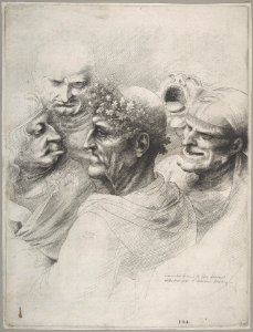 Five grotesque heads, including an elderly man with an oak leaf wreath MET DP808137