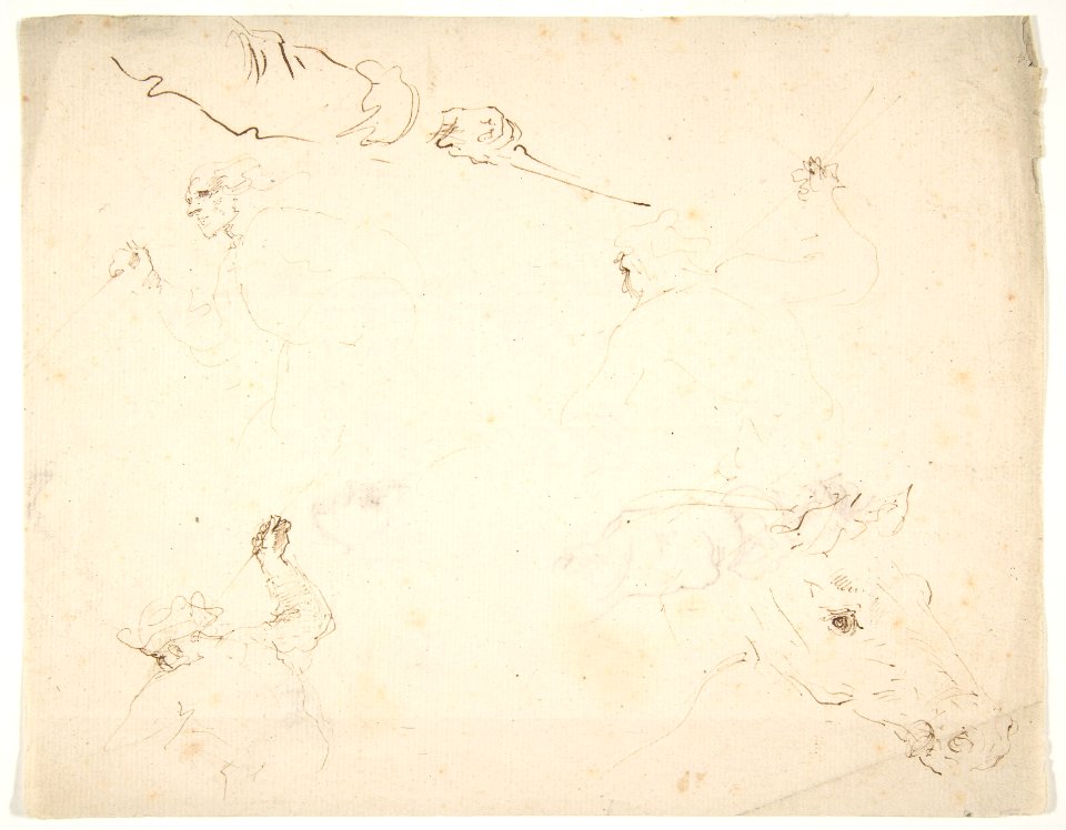 Figures in Battle and Head of a Horse (recto); Studies of a Man's Head and Arms (verso) MET DP809333