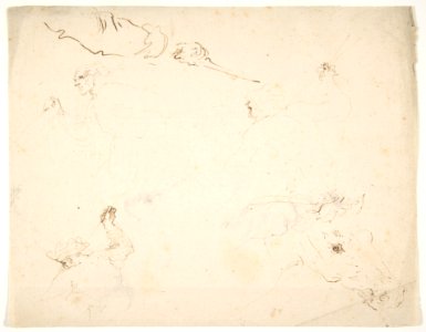 Figures in Battle and Head of a Horse (recto); Studies of a Man's Head and Arms (verso) MET DP809333