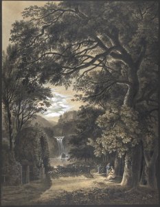 Family Gathered Before a Monument in a Landscape with a Waterfall MET DP800629