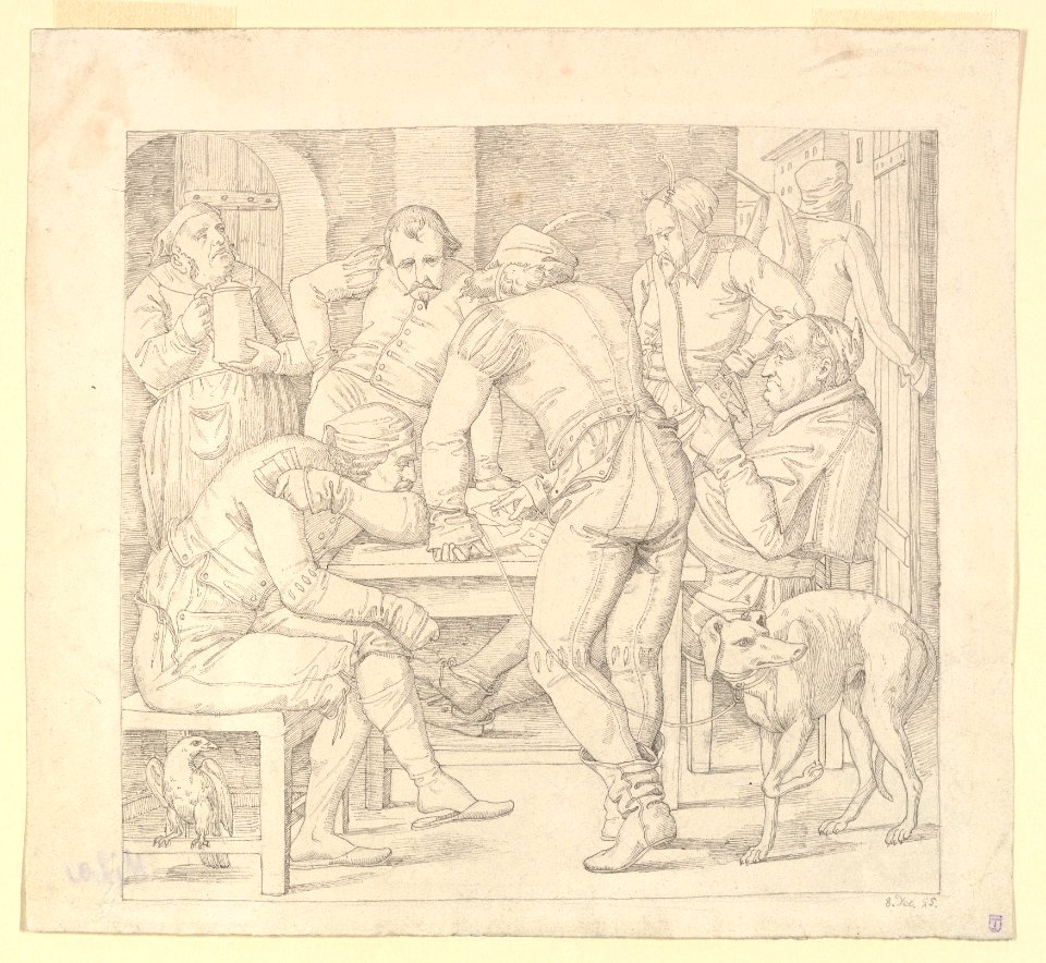 Five Men at a table in German Renaissance costume, playing cards in an inn MET DP819614
