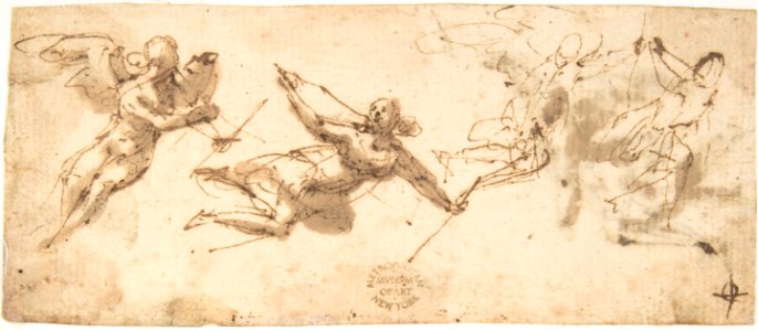 Four Flying Angels (recto); Two Flying Figures (verso) MET DP807635