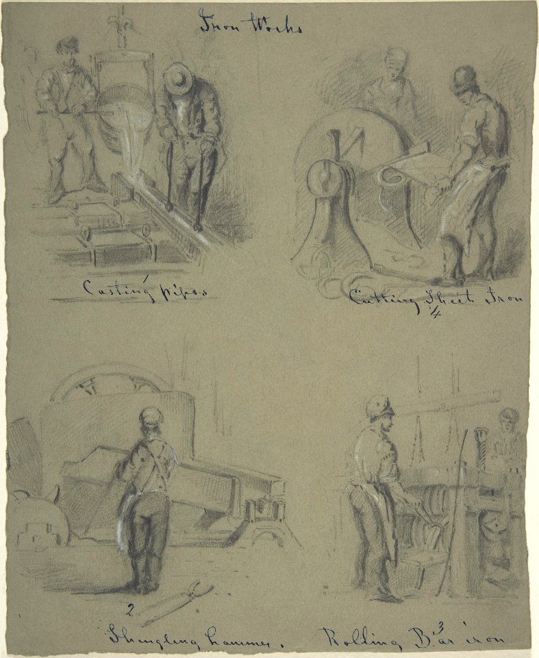 Four drawings showing the manufacture of iron MET DP806079