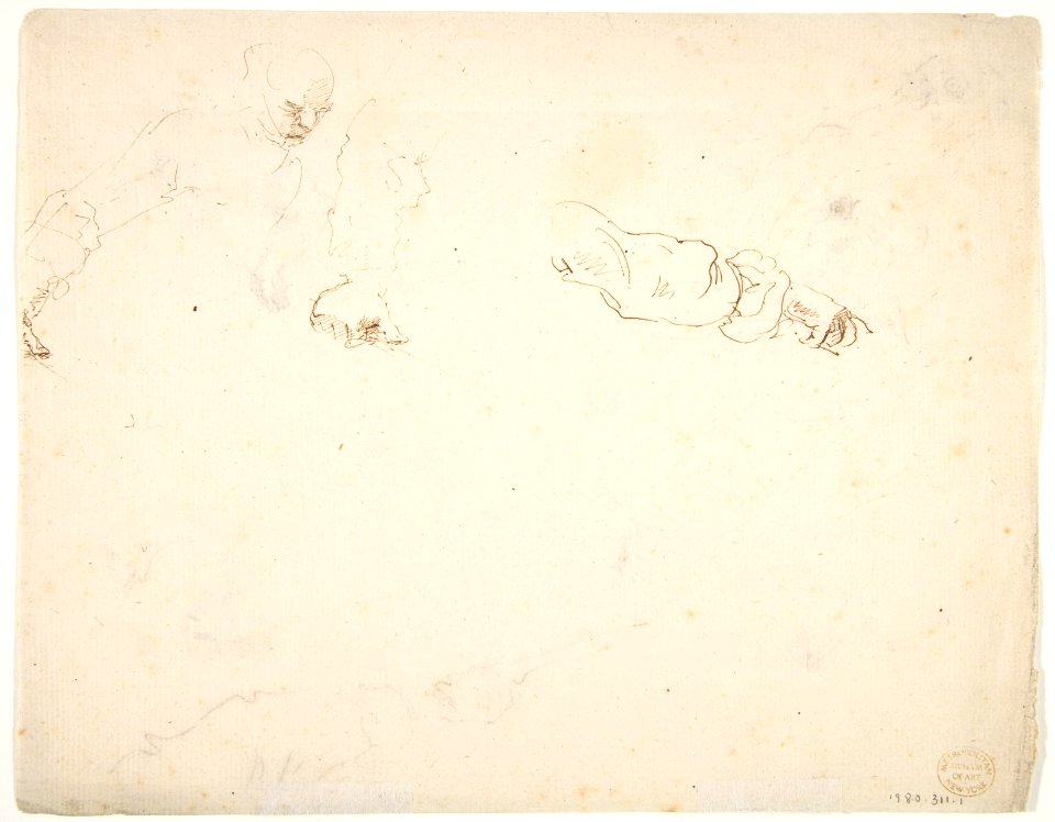 Figures in Battle and Head of a Horse (recto); Studies of a Man's Head and Arms (verso) MET DP809334
