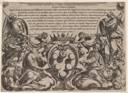 Frontispiece to 'The Battles of the Old Testament' with the arms of the Medici Crowned by Two Putti MET DP863697