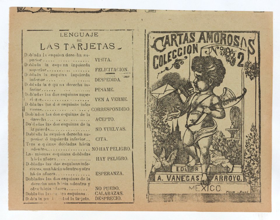 Front and back covers printed on the same sheet for a collection of love letters (number 2), Cupid holding a bow in image at the right MET DP869123
