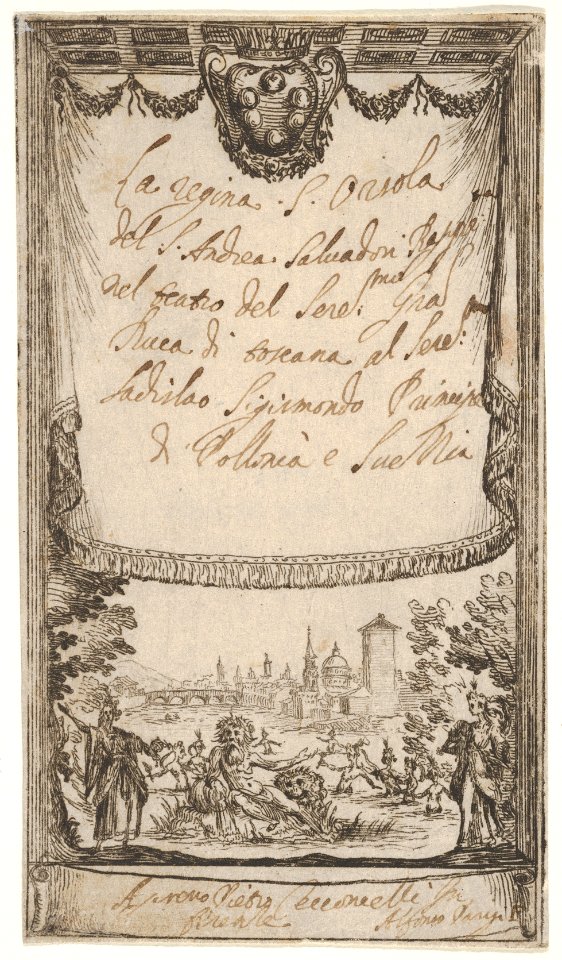 Frontispiece, 'Queenly St. Ursula' (La Regina Sant'Orsola), from a series of prints for the performance of the St. Ursula tragedy, presented in Florence at the beginning of the 17th century MET DP832598