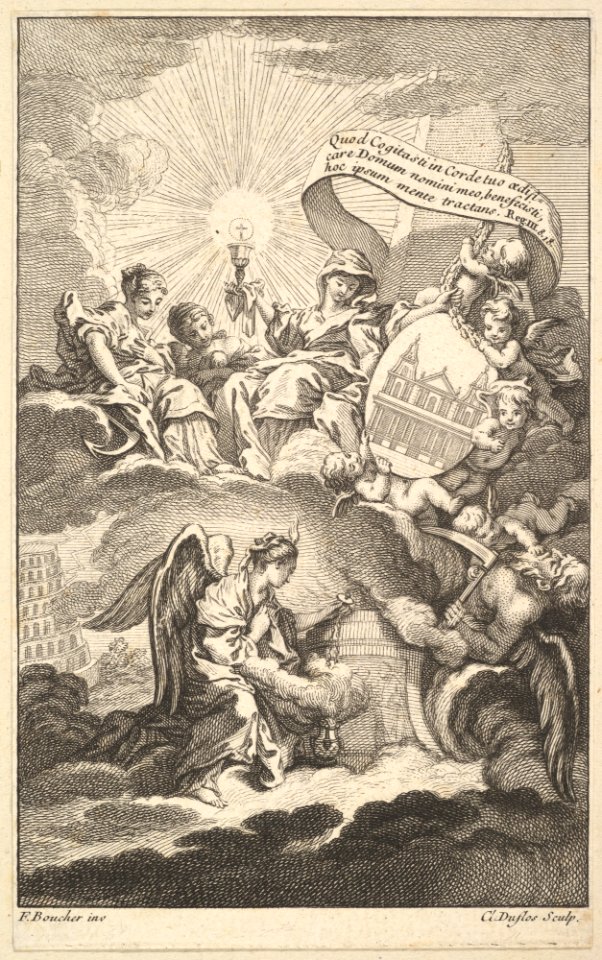 Frontispiece, from The Building of St. Sulpice by Alexis Piron, Claude-Augustin Duflos, circa 1744