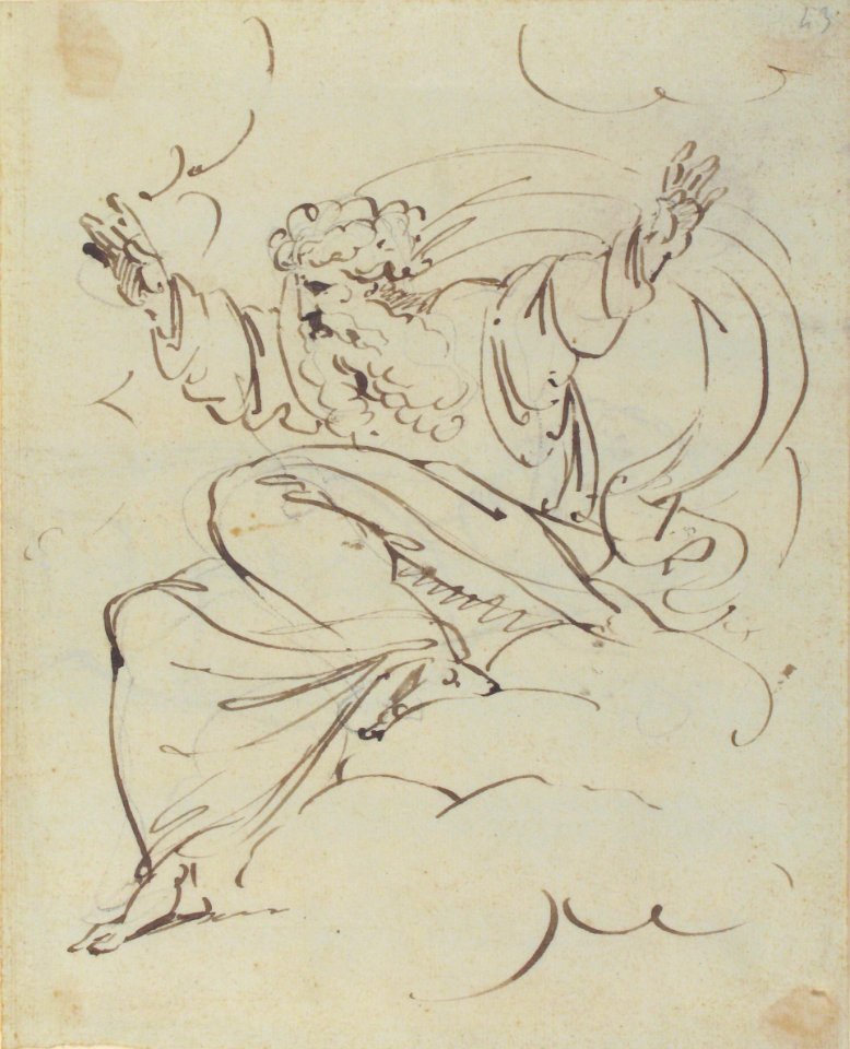 God The Father Creating (?) (r.); Study of neo-classical statue of a nude male (v.) MET 1998.406.3a